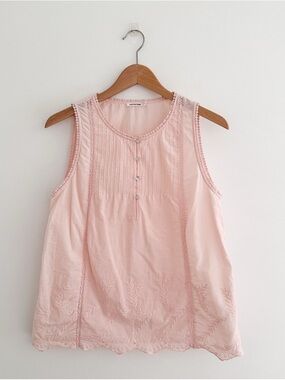 Femme Pink Cotton Tank Top Embroidered Lace Trim Soft Romantic Cottagecore Tank